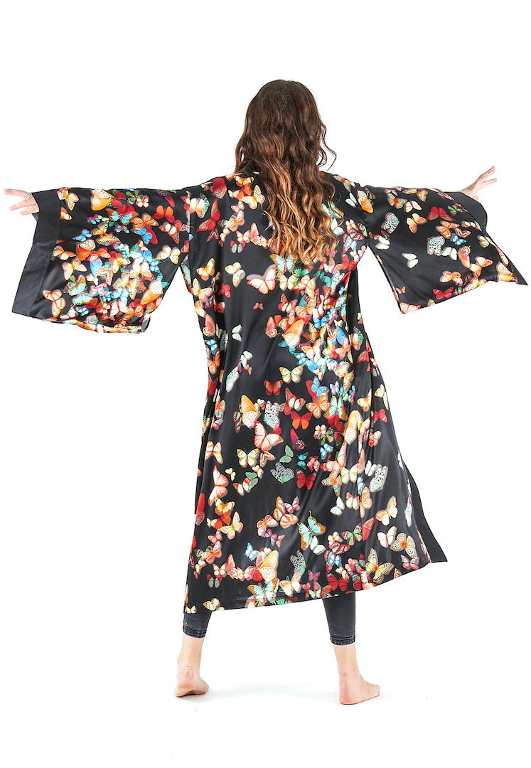 Kimono in seta con fantasia farfalle