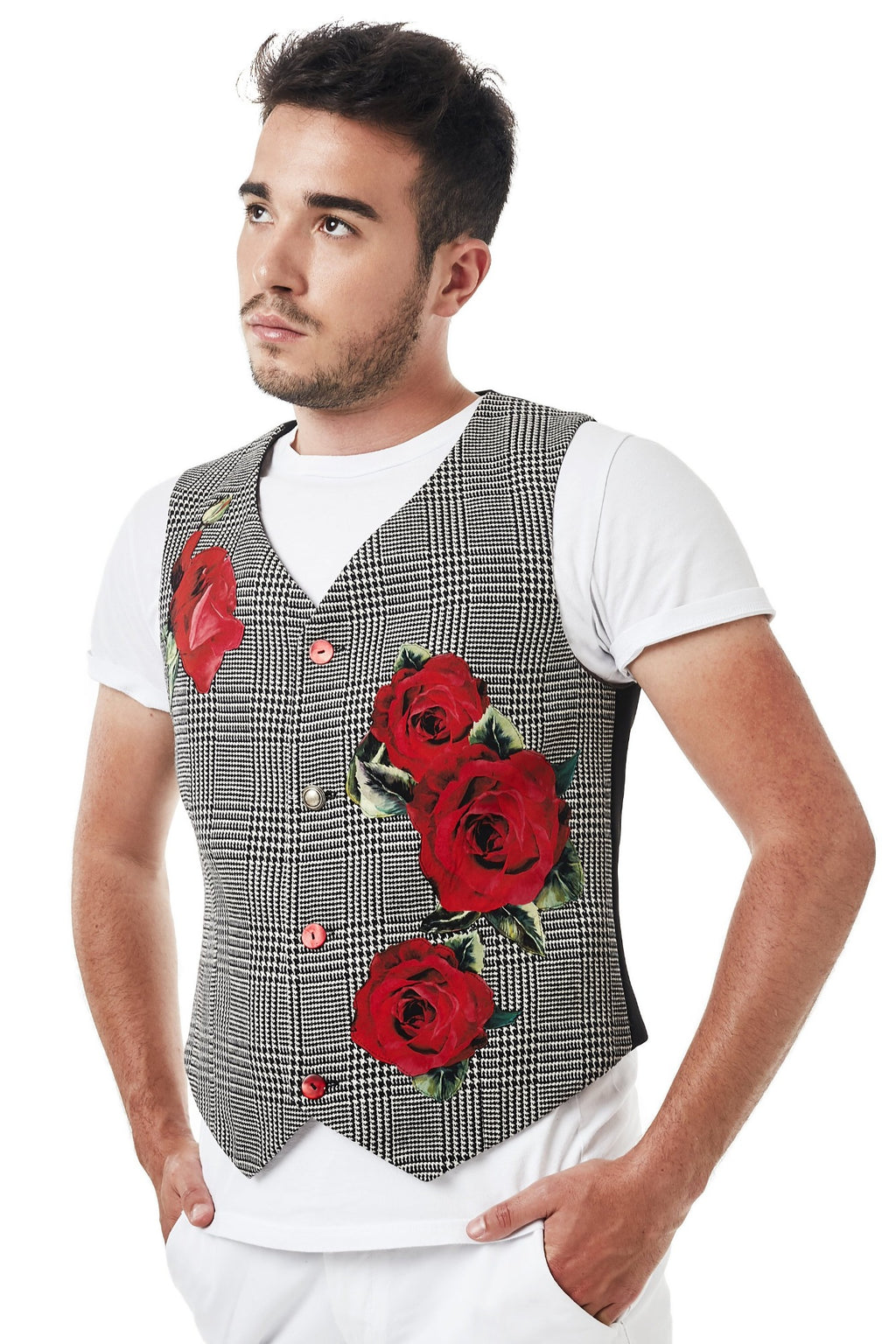 Gilet da uomo fatto a mano in Italia. Questo panciotto è un pezzo unico e numerato (n. 35). Personalizzabile. Taglia 46. Replicabile. - Atelier di Monica